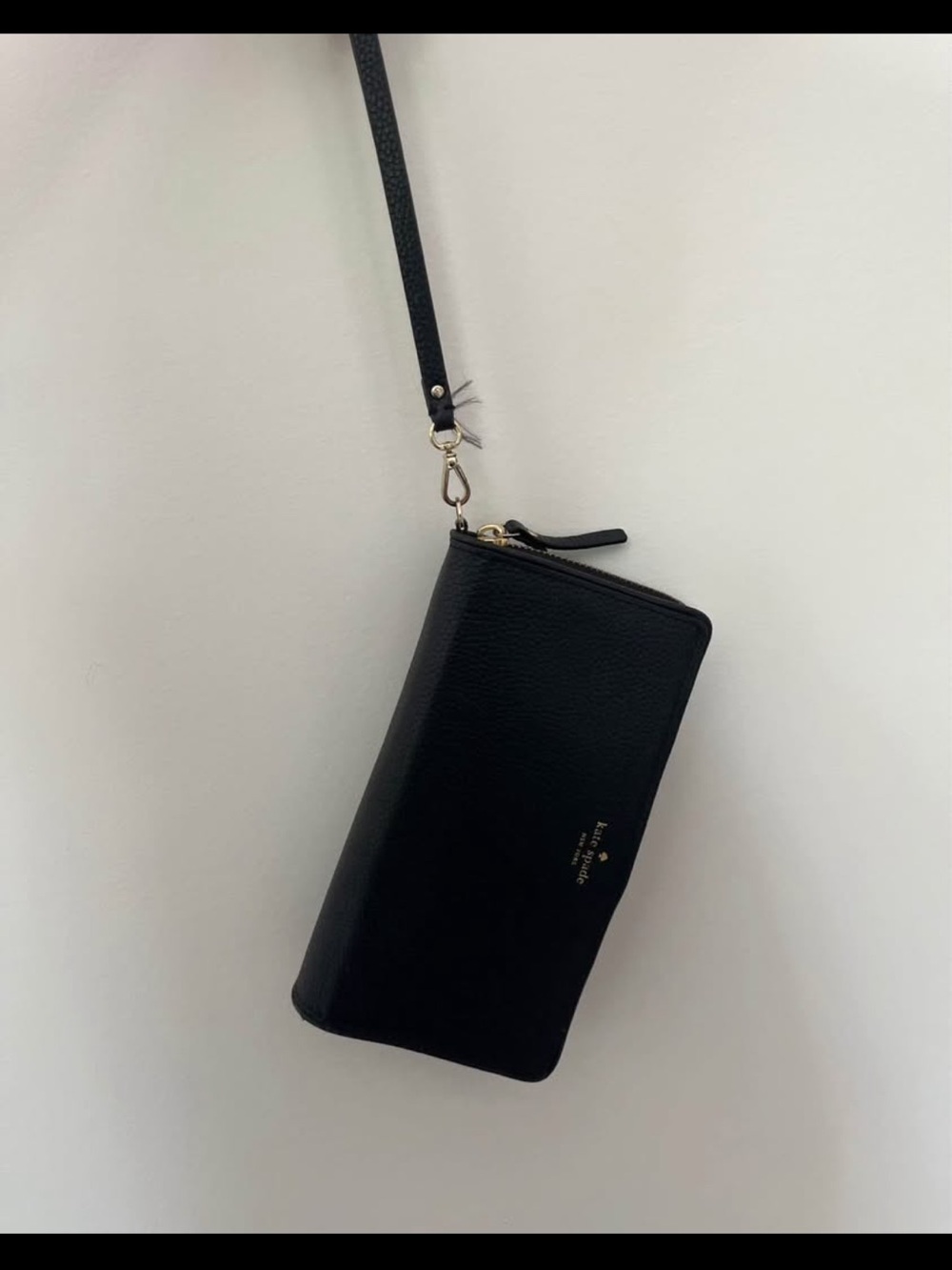 kate spade Black Leather Wristlet with Zip and Detachable Strap